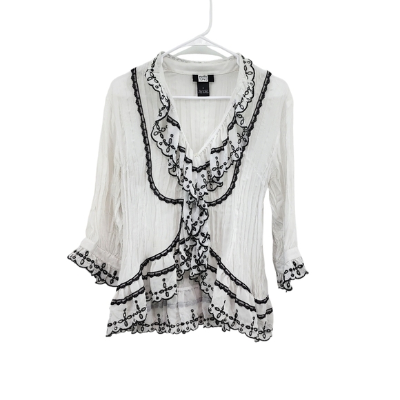 Studio 1940 Women's Vintage Poly Crinkle Ruffles Button Front Top Victorian- M - Picture 1 of 6